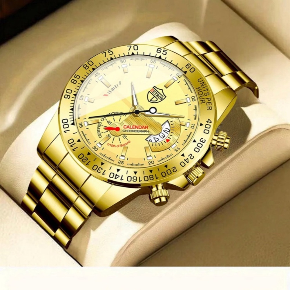Deyros Fashion Men Watch Golden Dial Date Watch for Men‎ Business Casual Watch